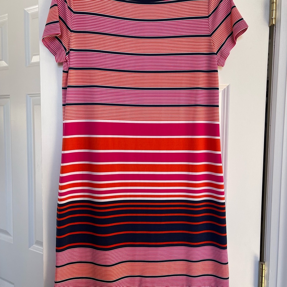 Michael Kors Pink Mini Dress with Short Sleeves and A-line Neckline